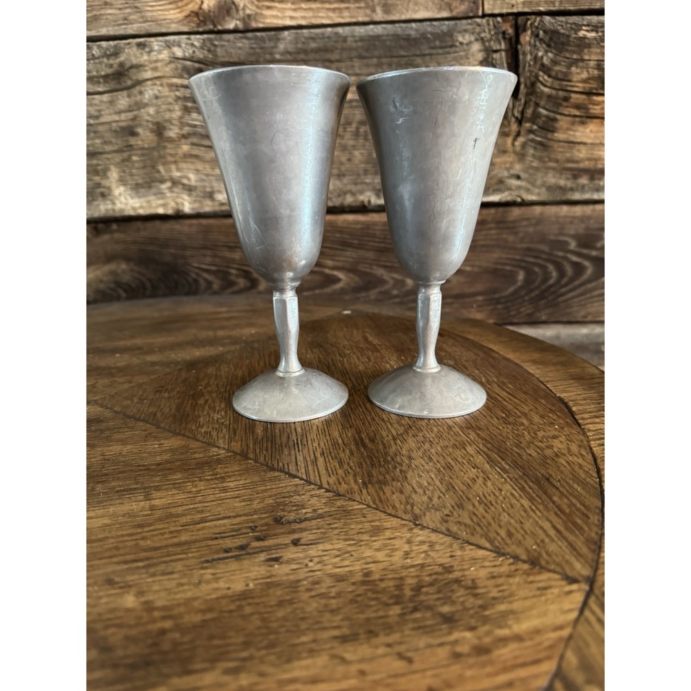 Vintage Raimond Italy, Platoe Silverstone Pewter 5.5" Wine‎ Goblets Set Of 2.